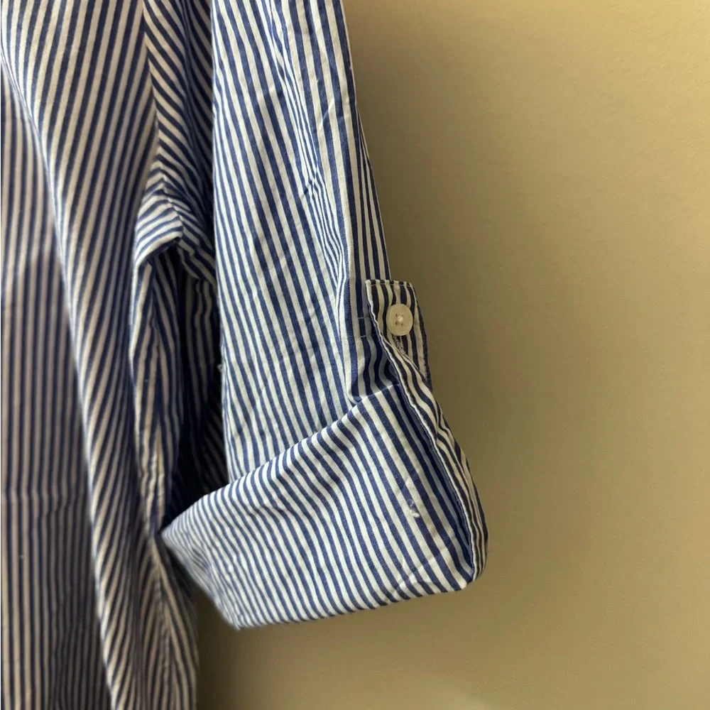 Madewell PERFECT Striped Blue and White 3/4 Sleeve Dress, 100% crisp cotton, XL - Picture 5 of 6